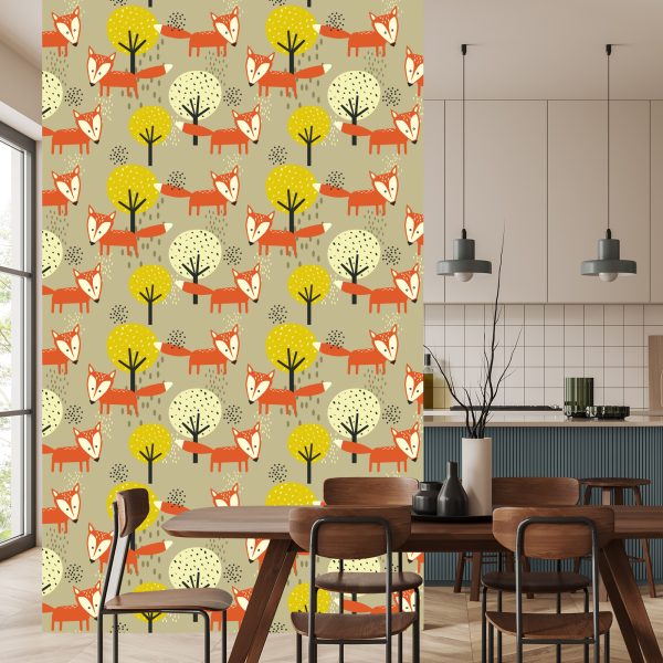 Behang Minimalistische Vossen En Bomen - Afbeelding 4