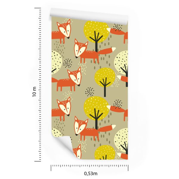 Behang Minimalistische Vossen En Bomen - Afbeelding 8