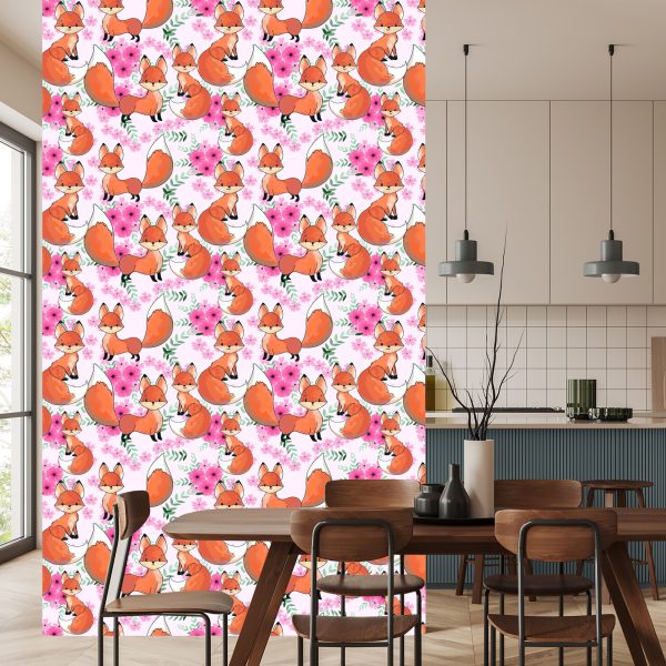 Behang Mooie Vossen Met Bloemen - Afbeelding 4