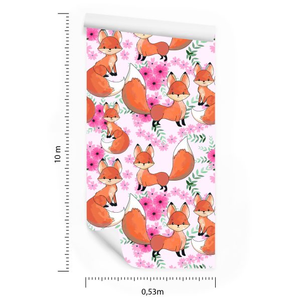 Behang Mooie Vossen Met Bloemen - Afbeelding 8