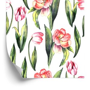 Behang Geschilderde Bloeiende Tulpen