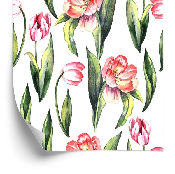 Behang Geschilderde Bloeiende Tulpen