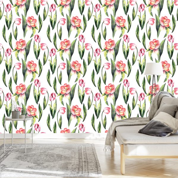 Behang Geschilderde Bloeiende Tulpen - Afbeelding 3