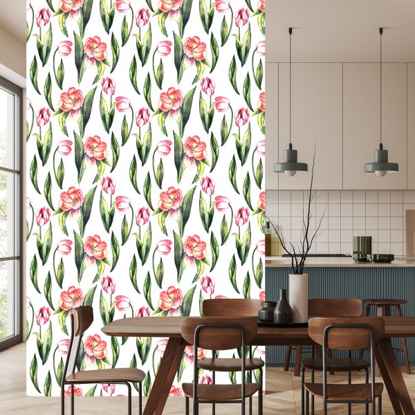 Behang Geschilderde Bloeiende Tulpen - Afbeelding 4