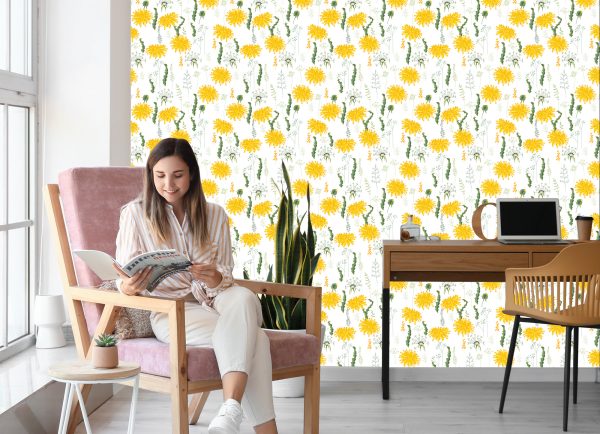 Behang Paardebloembloemen Met Veldplanten - Afbeelding 7
