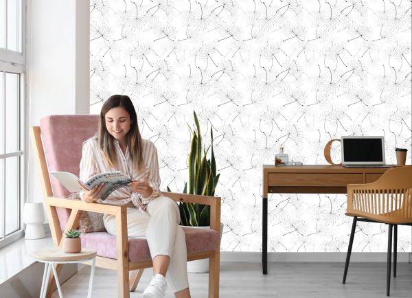Behang Zwart-Witte Paardenbloemzaden Voor Slaapkamer - Afbeelding 7