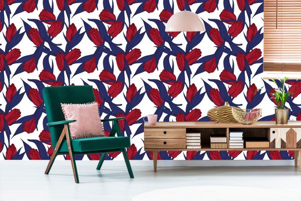 Behang Geschilderde Rode Tulpen - Afbeelding 6