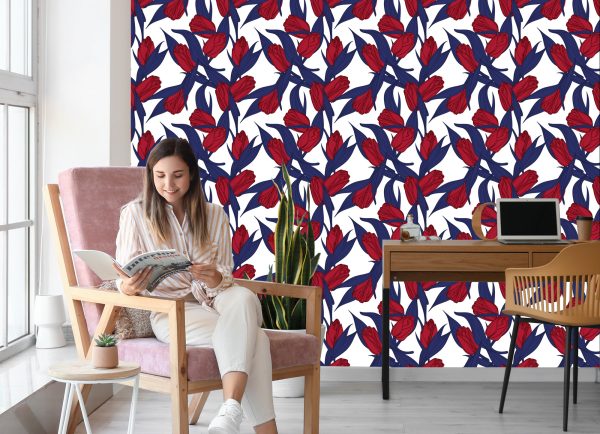 Behang Geschilderde Rode Tulpen - Afbeelding 7