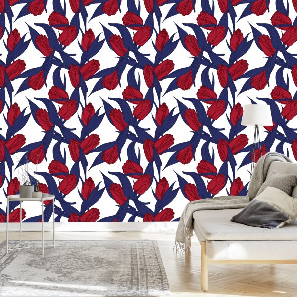 Behang Geschilderde Rode Tulpen - Afbeelding 3