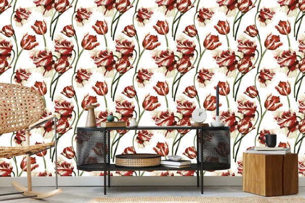 Behang Rode En Witte Tulpen - Afbeelding 5
