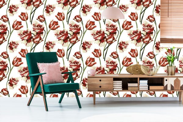 Behang Rode En Witte Tulpen - Afbeelding 6