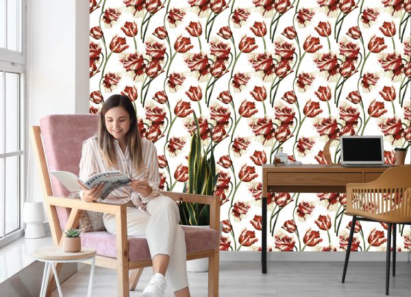 Behang Rode En Witte Tulpen - Afbeelding 7