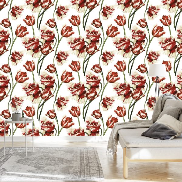 Behang Rode En Witte Tulpen - Afbeelding 3