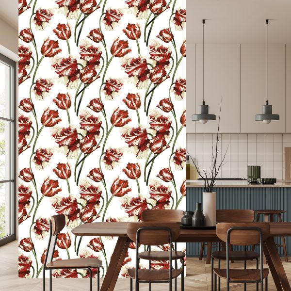 Behang Rode En Witte Tulpen - Afbeelding 4