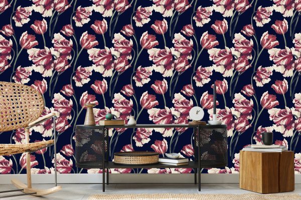 Behang Rode En Witte Tulpen - Afbeelding 5