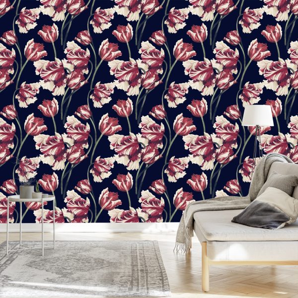 Behang Rode En Witte Tulpen - Afbeelding 3