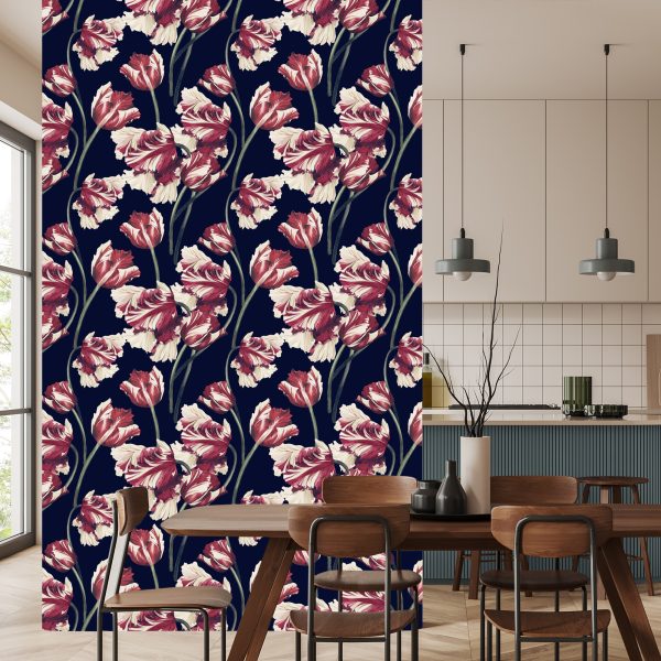 Behang Rode En Witte Tulpen - Afbeelding 4
