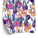 Behang Kleurrijk Geschilderde Tulpen