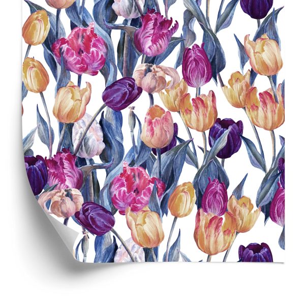 Behang Kleurrijk Geschilderde Tulpen