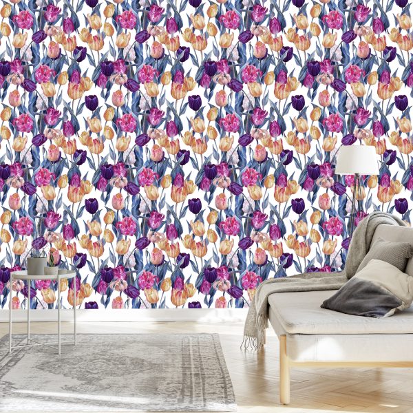 Behang Kleurrijk Geschilderde Tulpen - Afbeelding 3
