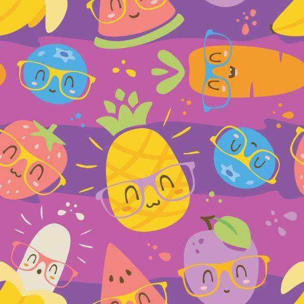 Behang Voor Kinderen - Kleurrijke Groenten En Fruit In Glazen - Afbeelding 2