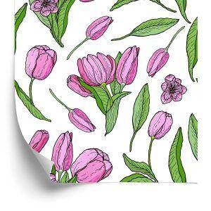 Behang Getekende Bloeiende Tulpen