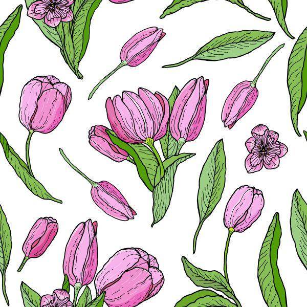 Behang Getekende Bloeiende Tulpen - Afbeelding 2