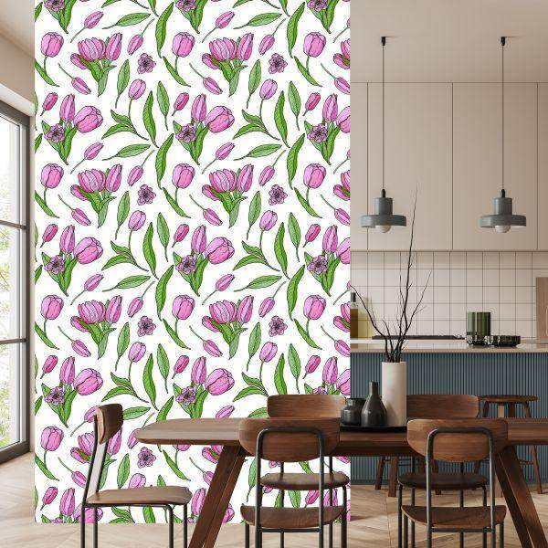 Behang Getekende Bloeiende Tulpen - Afbeelding 4