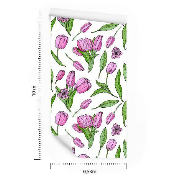 Behang Getekende Bloeiende Tulpen - Afbeelding 8