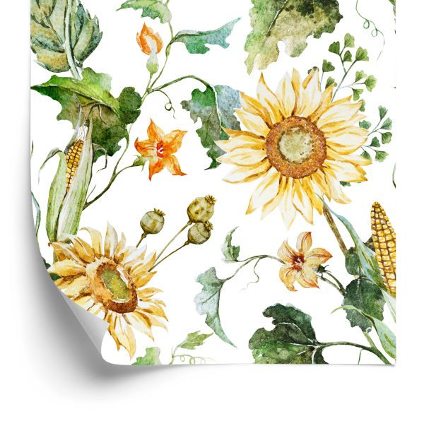 Behang Op Gang Zonnebloem Maïsbladeren 3D