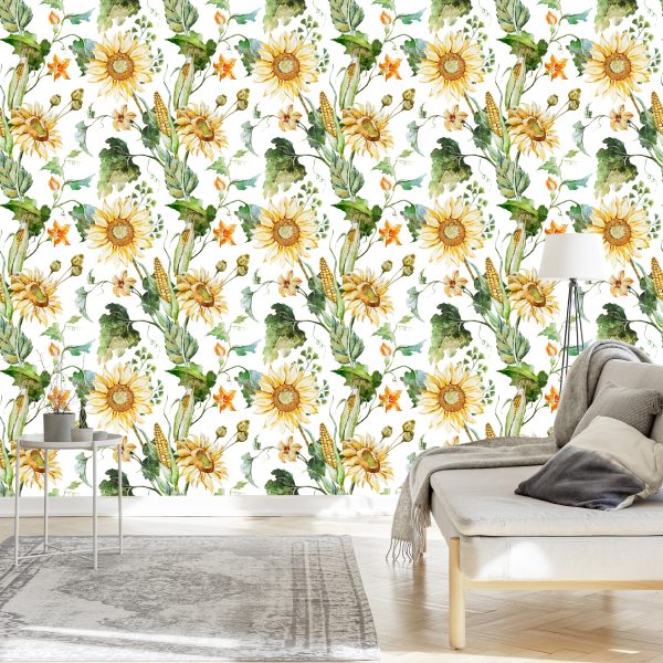 Behang Op Gang Zonnebloem Maïsbladeren 3D - Afbeelding 3