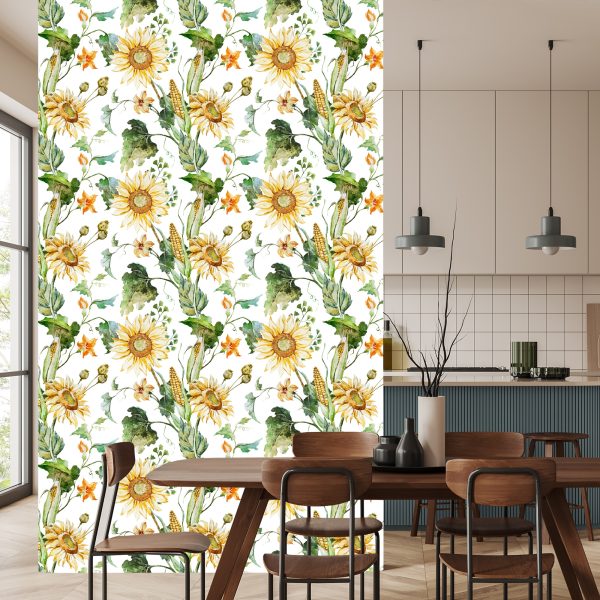 Behang Op Gang Zonnebloem Maïsbladeren 3D - Afbeelding 4