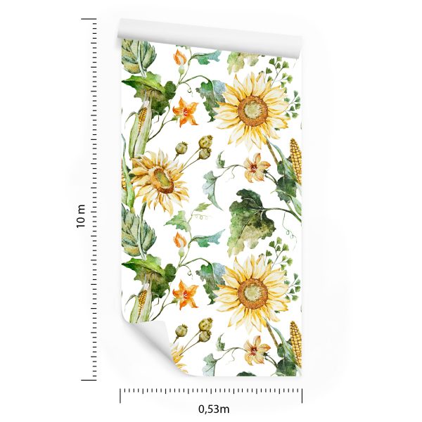 Behang Op Gang Zonnebloem Maïsbladeren 3D - Afbeelding 8