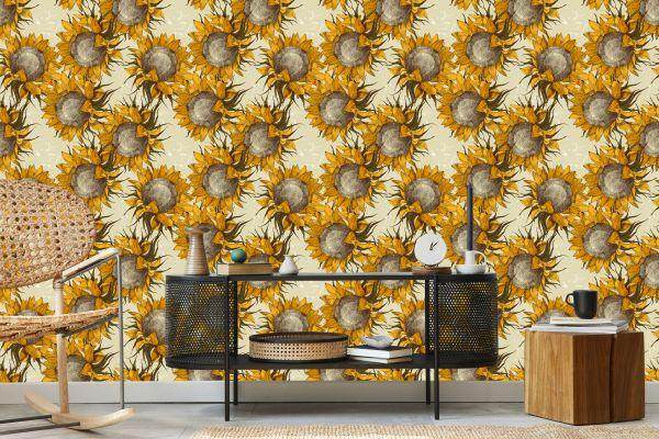 Behang Zonnebloembloemen In Vintage Stijl - Afbeelding 5