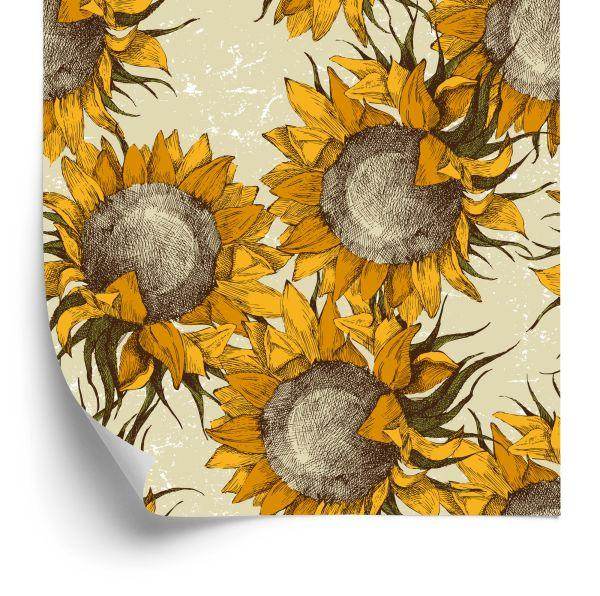 Behang Zonnebloembloemen In Vintage Stijl