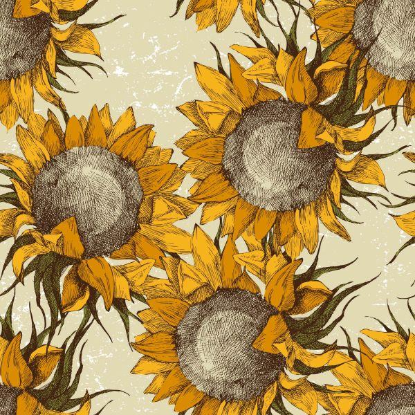Behang Zonnebloembloemen In Vintage Stijl - Afbeelding 2