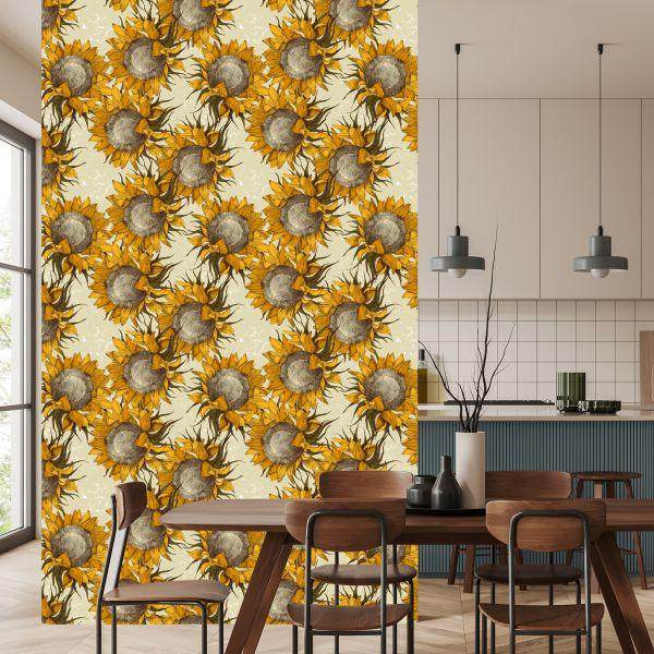 Behang Zonnebloembloemen In Vintage Stijl - Afbeelding 4