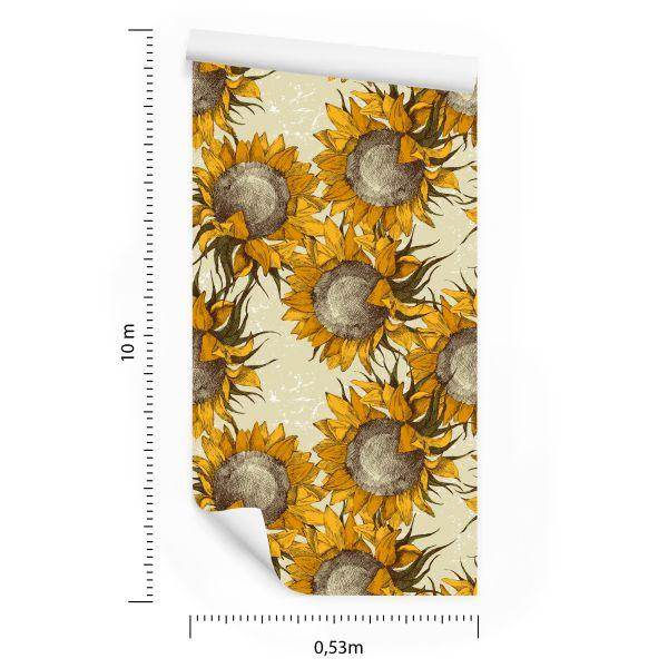 Behang Zonnebloembloemen In Vintage Stijl - Afbeelding 8