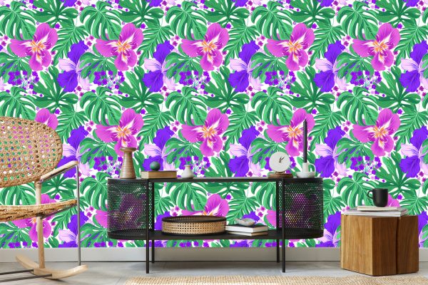 Behang Exotische Bloemen En Bladeren - Afbeelding 5