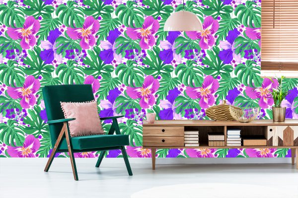 Behang Exotische Bloemen En Bladeren - Afbeelding 6