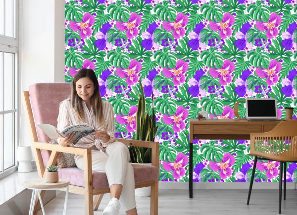 Behang Exotische Bloemen En Bladeren - Afbeelding 7