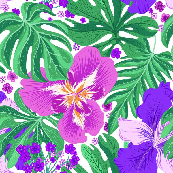 Behang Exotische Bloemen En Bladeren - Afbeelding 2