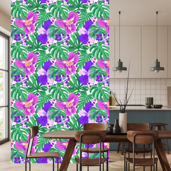 Behang Exotische Bloemen En Bladeren - Afbeelding 4