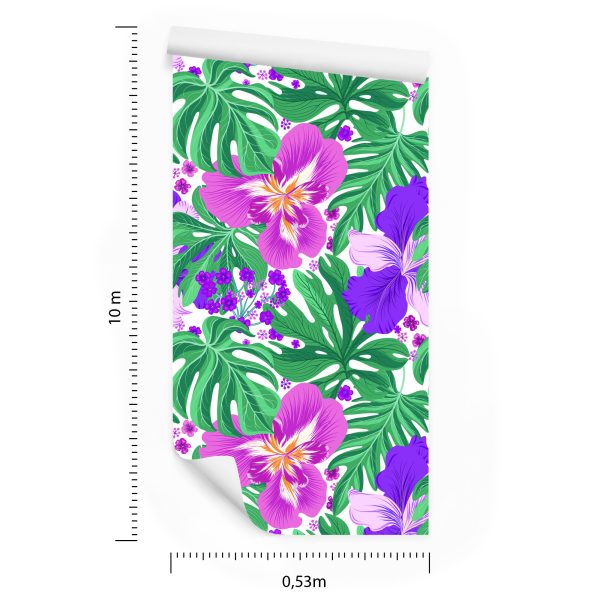 Behang Exotische Bloemen En Bladeren - Afbeelding 8
