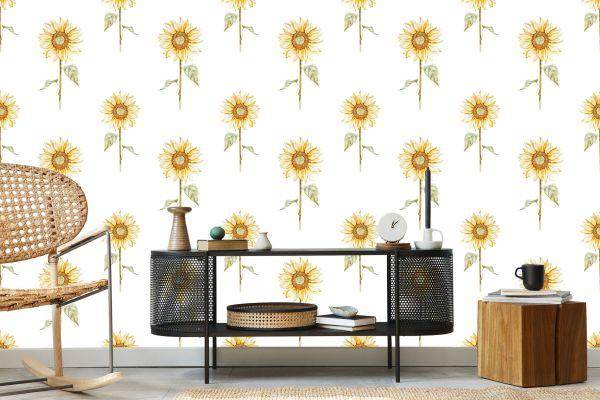 Behang Vintage Geschilderde Zonnebloemen - Afbeelding 5