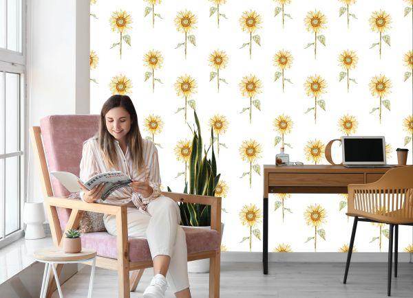 Behang Vintage Geschilderde Zonnebloemen - Afbeelding 7