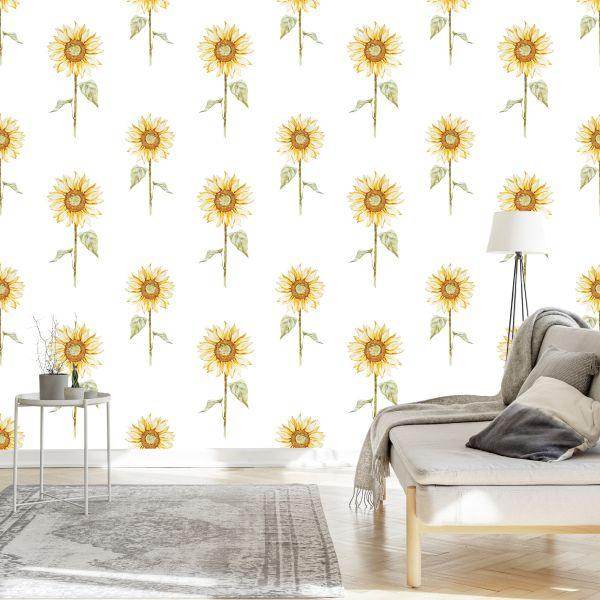 Behang Vintage Geschilderde Zonnebloemen - Afbeelding 3