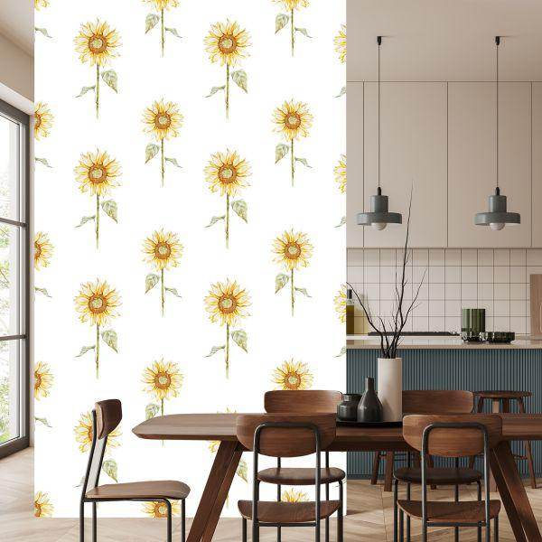 Behang Vintage Geschilderde Zonnebloemen - Afbeelding 4