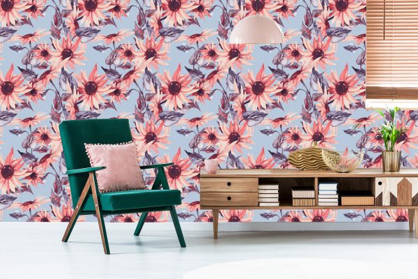 Behang Roze Zonnebloembloemen - Afbeelding 6