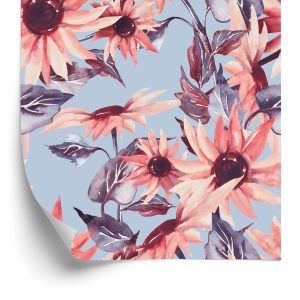 Behang Roze Zonnebloembloemen